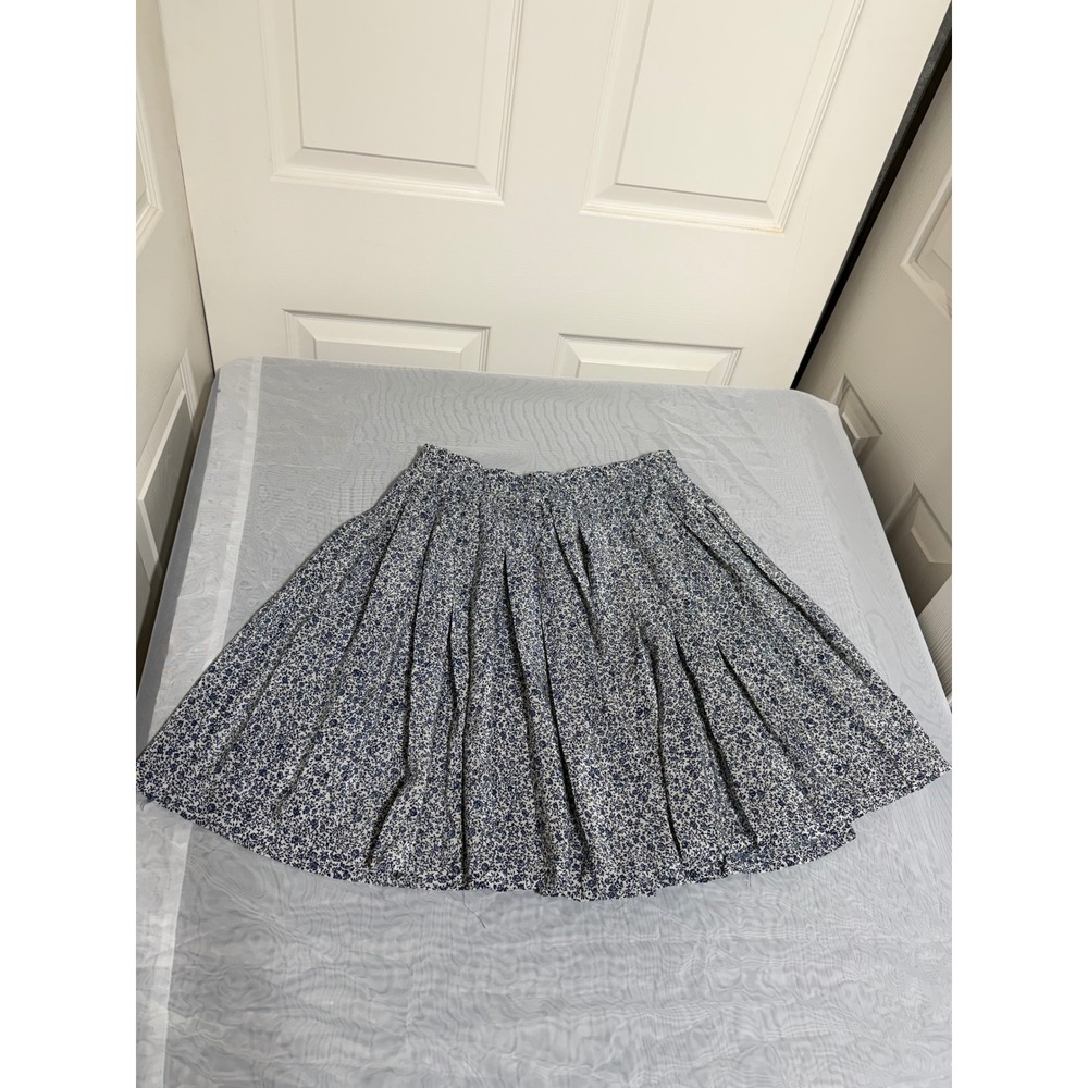 Chic and Cozy by Modelisme Blue Floral Pleated Mini Skirt Smocked Waistband